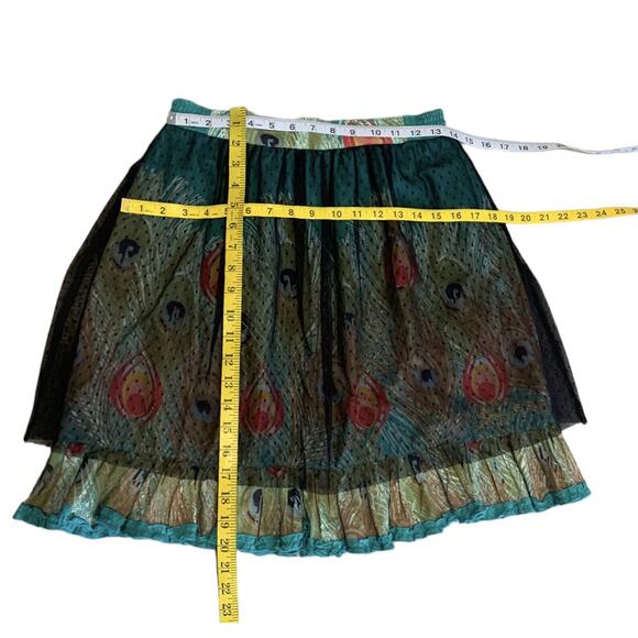 Desigual Green Paradise Peacock Feather Skirt Mesh Layers Size 36 - Picture 4 of 8